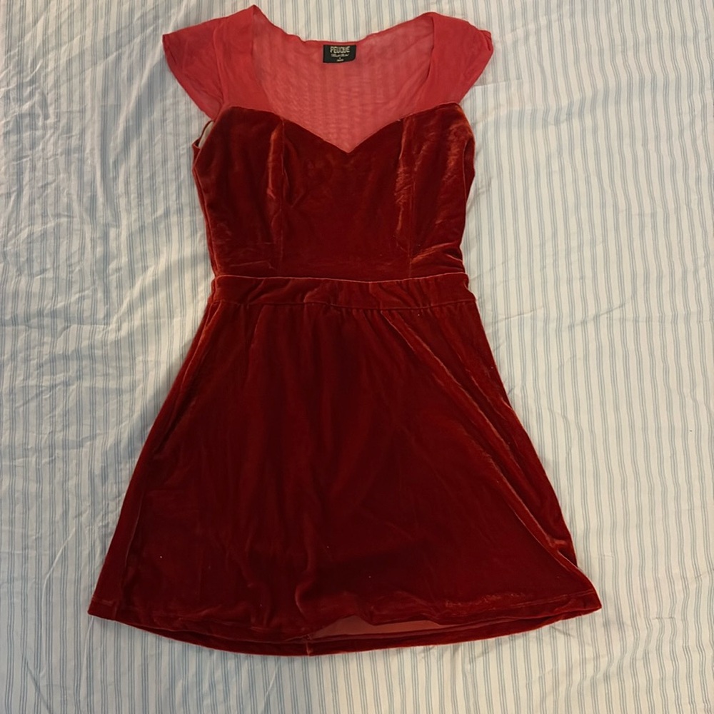 Red velvet and mesh mini dress. SO CUTE size 1 / small
